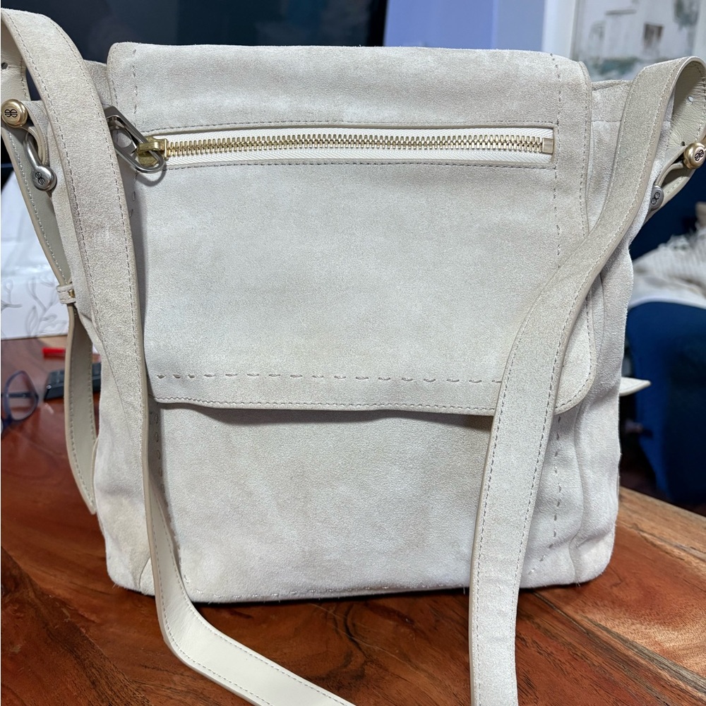 Cream Suede Convertible backpack bag
